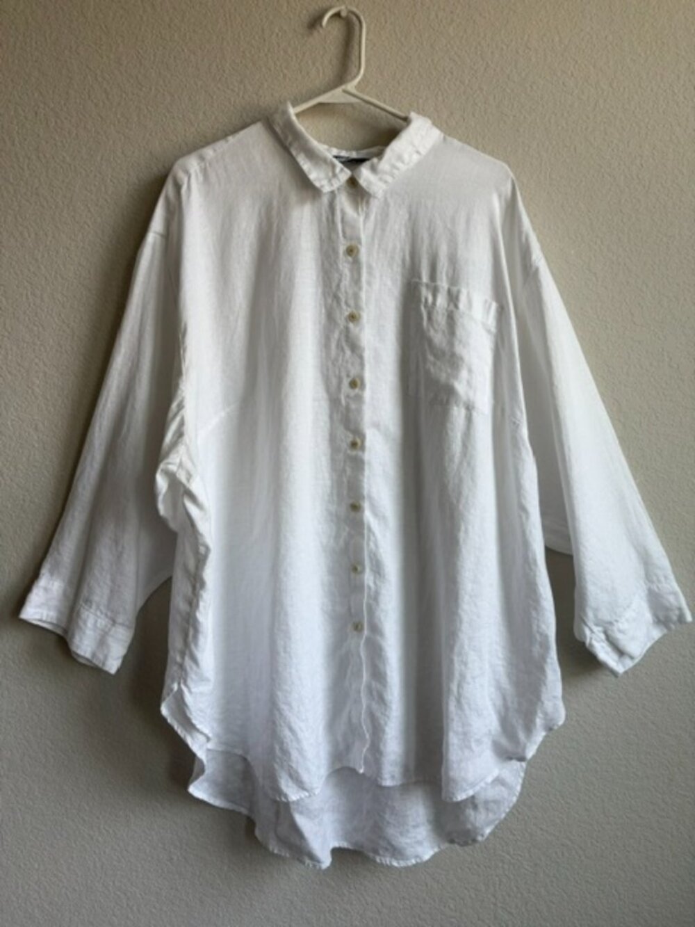 Lands End 100% Linen White Button Down Shirt Size 2X Classic Minimal Lagenlook - Picture 2 of 9